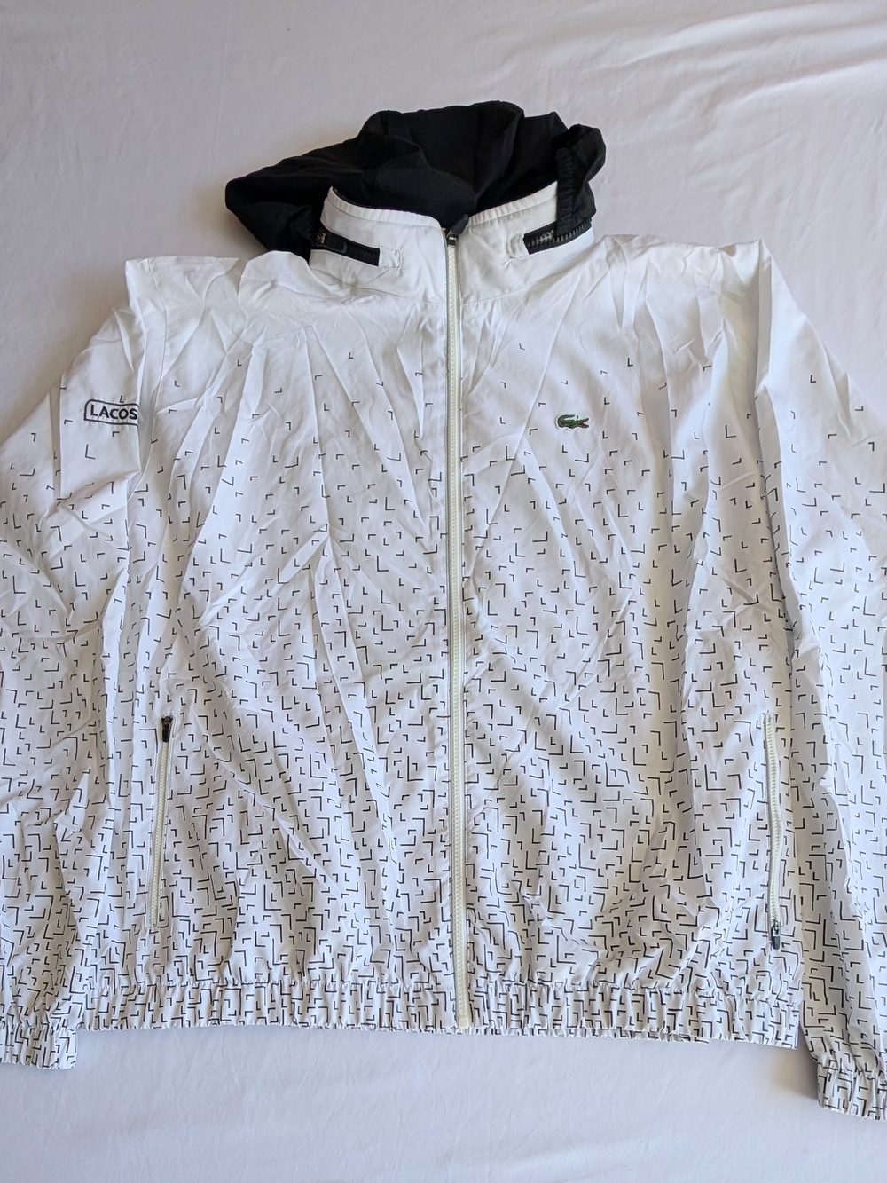 Vintage Lacoste White Logo Windbreaker Jacket with Transforming Black Hood